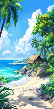熱帶海灘小屋風(fēng)景