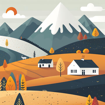 秋日山間小屋風(fēng)景