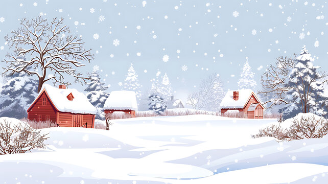 雪景中的紅色小屋 冬日童話