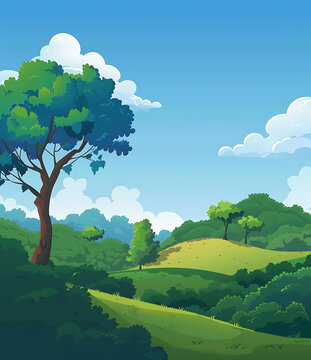 夏季綠樹藍天白云風(fēng)景