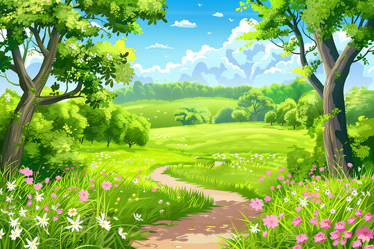 綠草如茵的夏季田野風(fēng)景