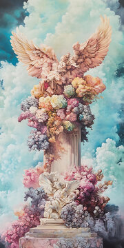 天使之翼與花朵的超現(xiàn)實(shí)主義場(chǎng)景
