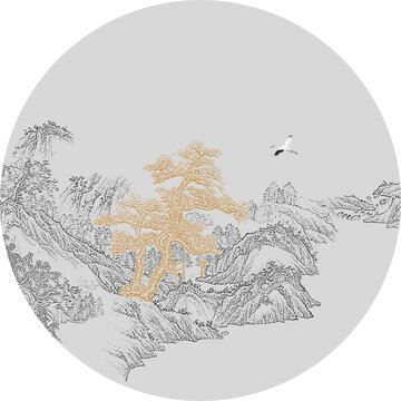 圓形山水禪意山水中式山水畫