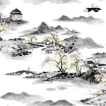 水墨山水高清通道分層文件