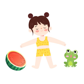 小女孩西瓜青蛙元素