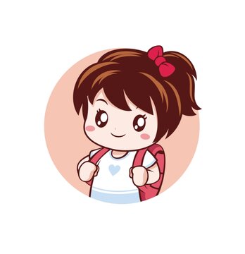卡通可愛背包女孩頭像矢量圖