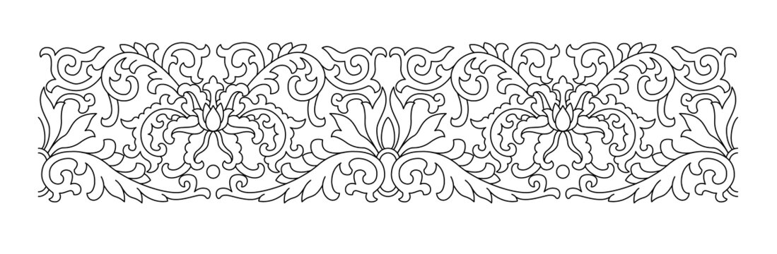 矢量寶相花纏枝無縫拼接圖案
