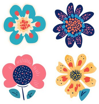彩色花朵花卉插畫風貼紙