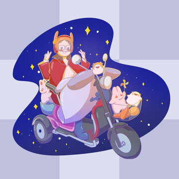卡通電動(dòng)車手繪插畫