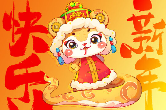新年快樂(lè)蛇年吉祥物蛇插畫(huà)