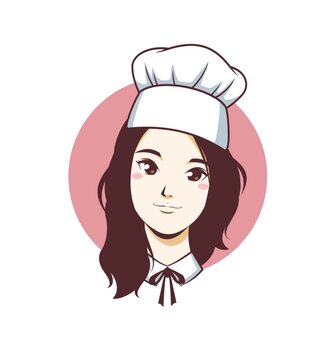 卡通可愛女孩廚師頭像矢量圖