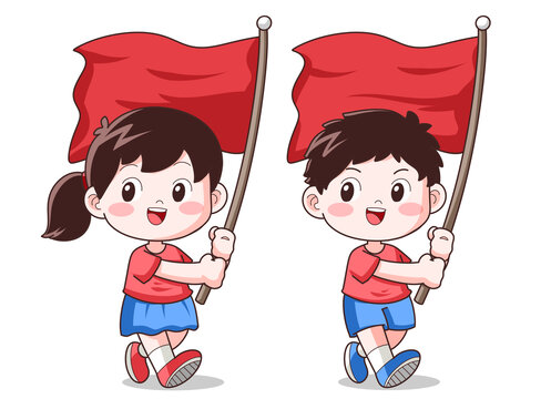 卡通拿棋子的學生小朋友