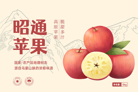手繪昭通蘋(píng)果包裝插畫(huà)設(shè)計(jì)