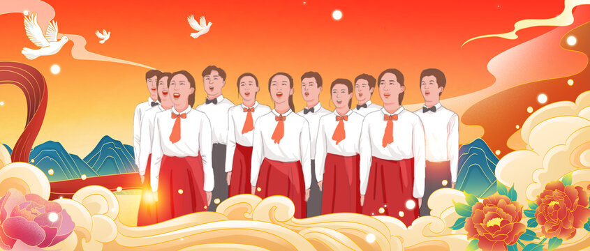 國(guó)慶節(jié)少先隊(duì)插畫素材