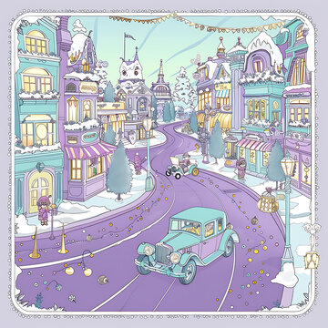 冬日奇幻小鎮(zhèn)：雪地街道和復(fù)古汽車