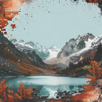 秋葉山湖風景畫