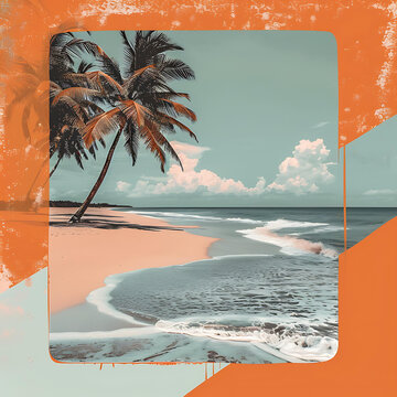 熱帶海灘風(fēng)景，棕櫚樹(shù)和海浪