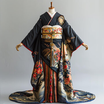 身穿黑色振袖和服的日本新娘