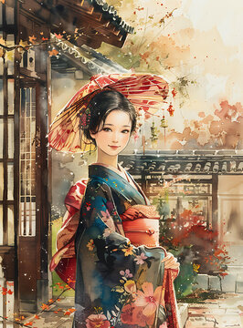 撐傘的和服少女