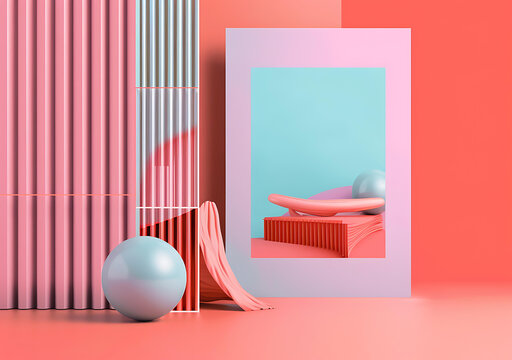 粉色和藍色抽象3D背景
