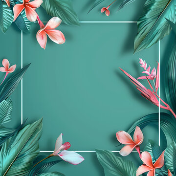 熱帶花卉綠色背景邊框