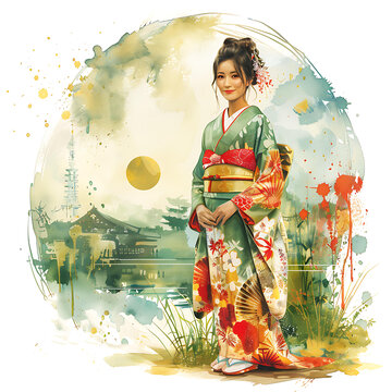 身穿和服的日本藝伎