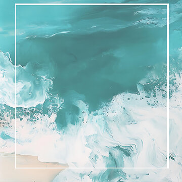 抽象的海浪繪畫-藍綠色和白色