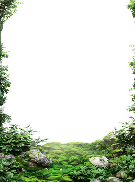 綠葉巖石苔蘚邊框背景
