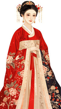 身穿紅色漢服的中國古代女子