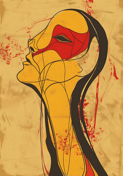 抽象藝術(shù)女性，紅色和黃色