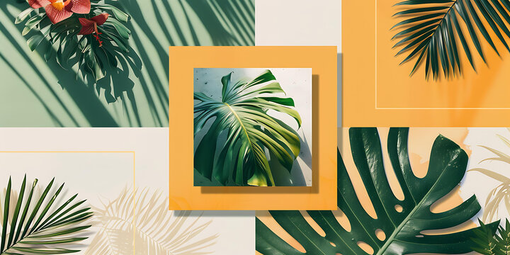 簡約風(fēng)格熱帶植物葉片拼貼
