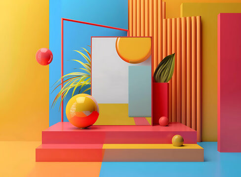 抽象幾何彩色圖形3D渲染