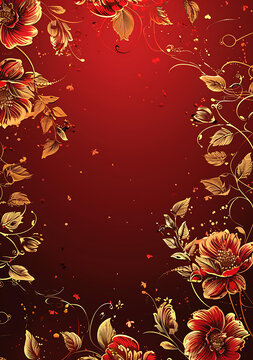 金色花朵和紅色背景