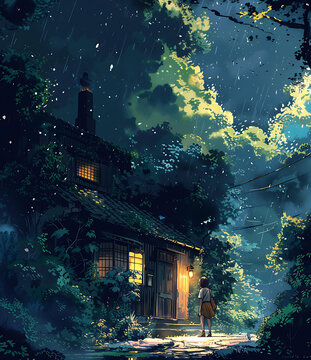 雨夜小屋的寧靜