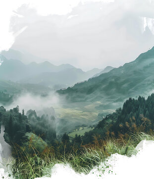 云霧繚繞的山間梯田景觀