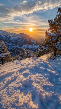 雪山日落景觀
