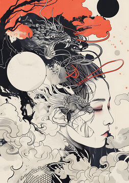 日本傳統(tǒng)龍女?dāng)?shù)字藝術(shù)