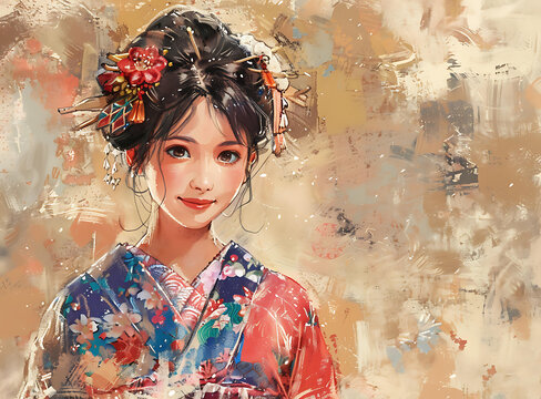 一個身穿和服的日本女人的插圖