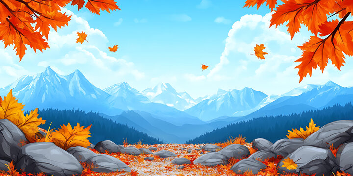秋葉飄零山間美景