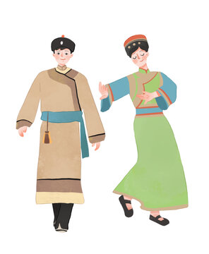 達(dá)斡爾族人物少數(shù)民族插畫(huà)