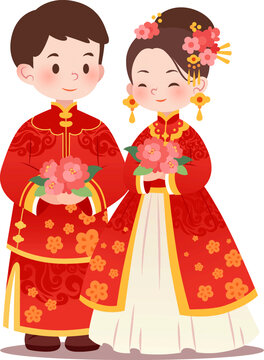 卡通中式婚禮唐裝新婚夫妻婚慶