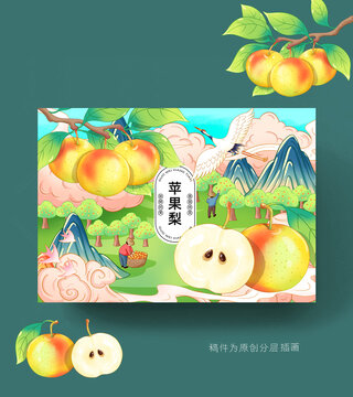 蘋果梨禮盒包裝插畫