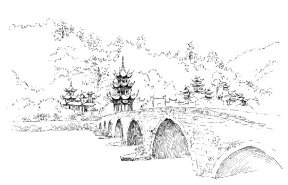 貴州鎮(zhèn)遠古鎮(zhèn)鋼筆畫