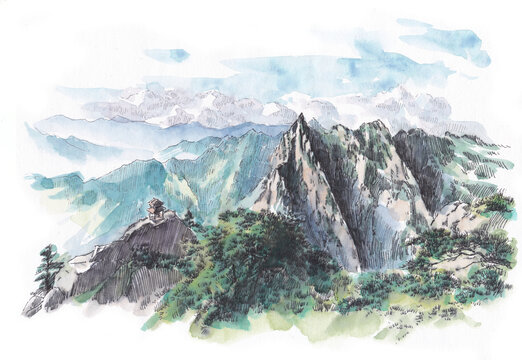 華山雄姿水彩