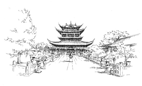 云南麗江木府鋼筆畫