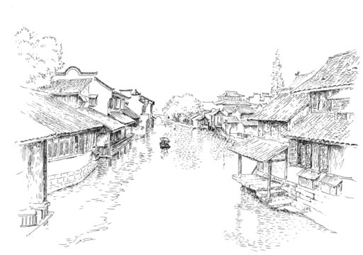 浙江嘉興烏鎮鋼筆畫
