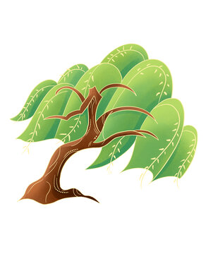 中式國潮柳樹插畫