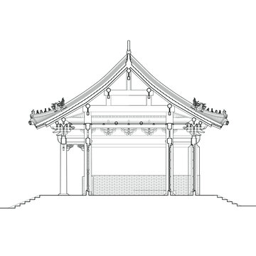 曲阜孔林享殿剖面線(xiàn)稿圖