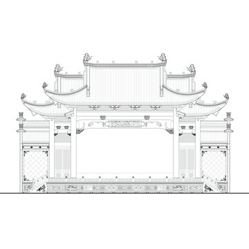 戲臺(tái)立面線稿圖
