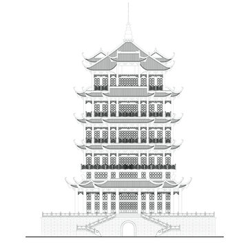 黃鶴樓立面線稿圖